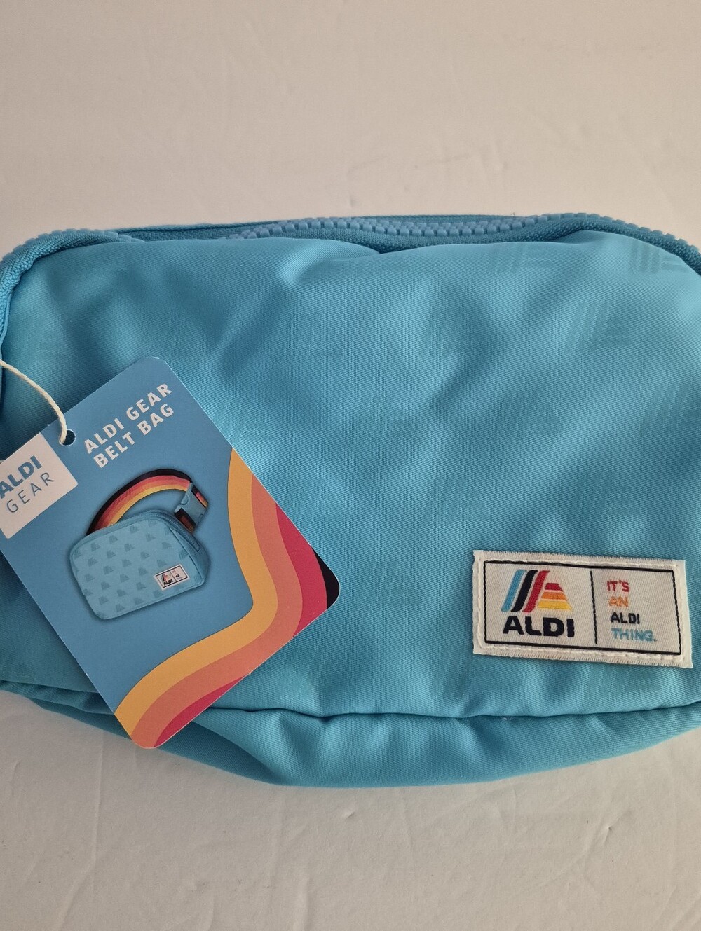 New Aldi Fanny Pack Crossbody – Blue with Rainbow Strap – Limited Belt Gear Bag